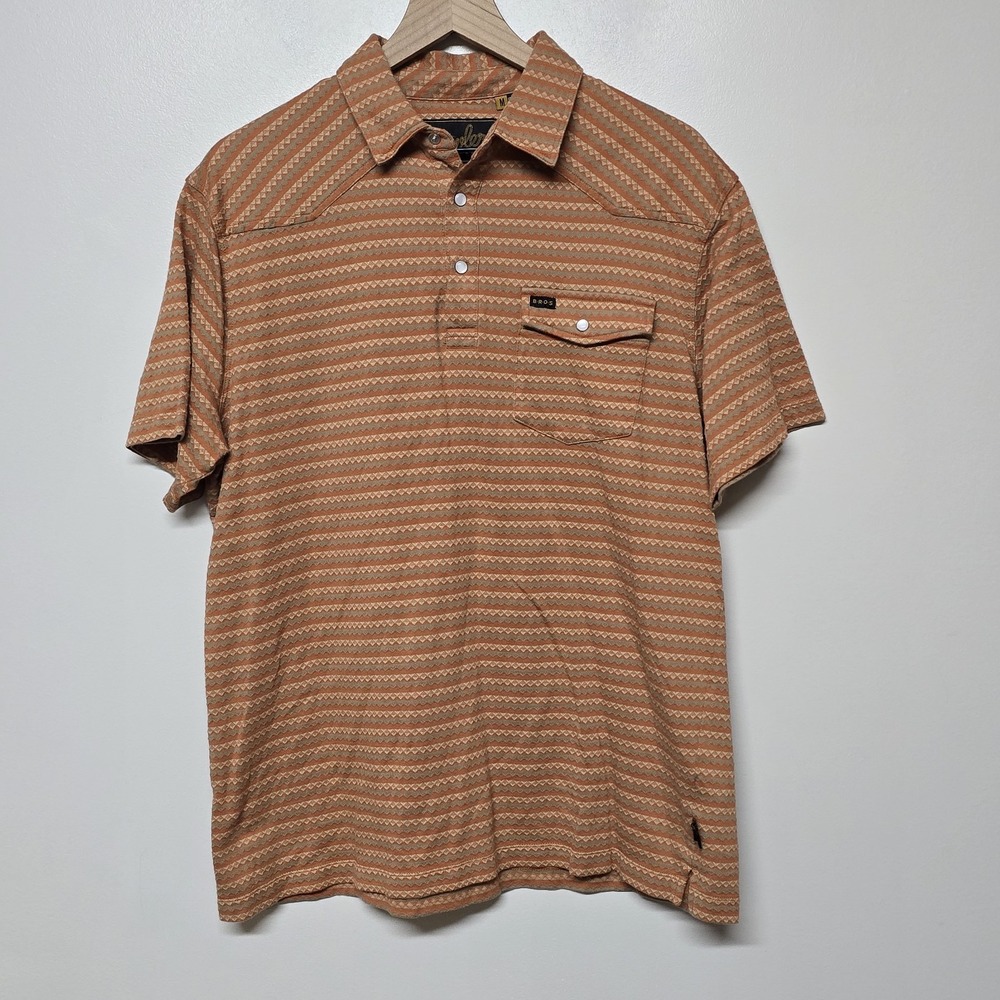 Howler Brothers Polo Shirt Men's Medium Orange Aztec‎ Geometric Pearl Snap
